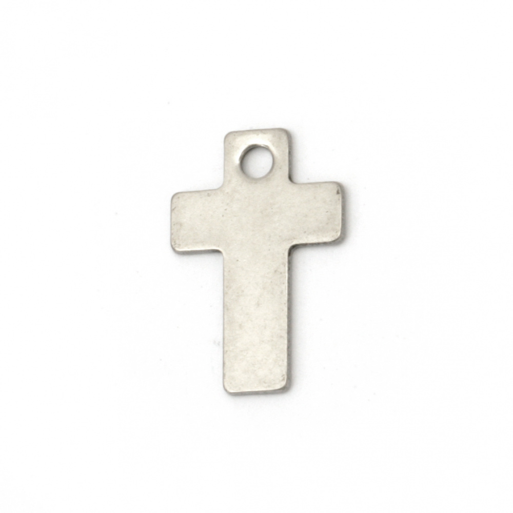 Steel Pendant cross 16x11x1 mm hole 2 mm color silver -5 pieces