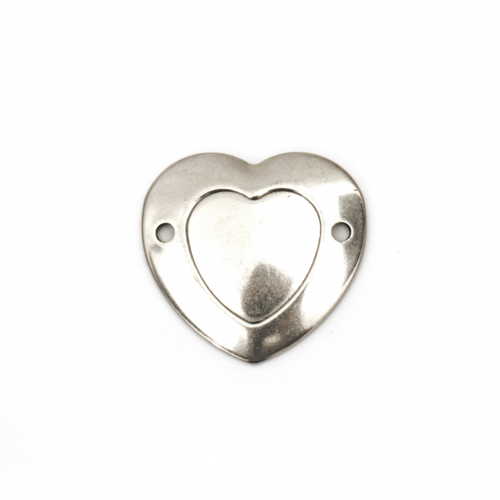 Connecting element metal steel heart 24x22.5x2 mm hole 2 mm color silver -5 pieces