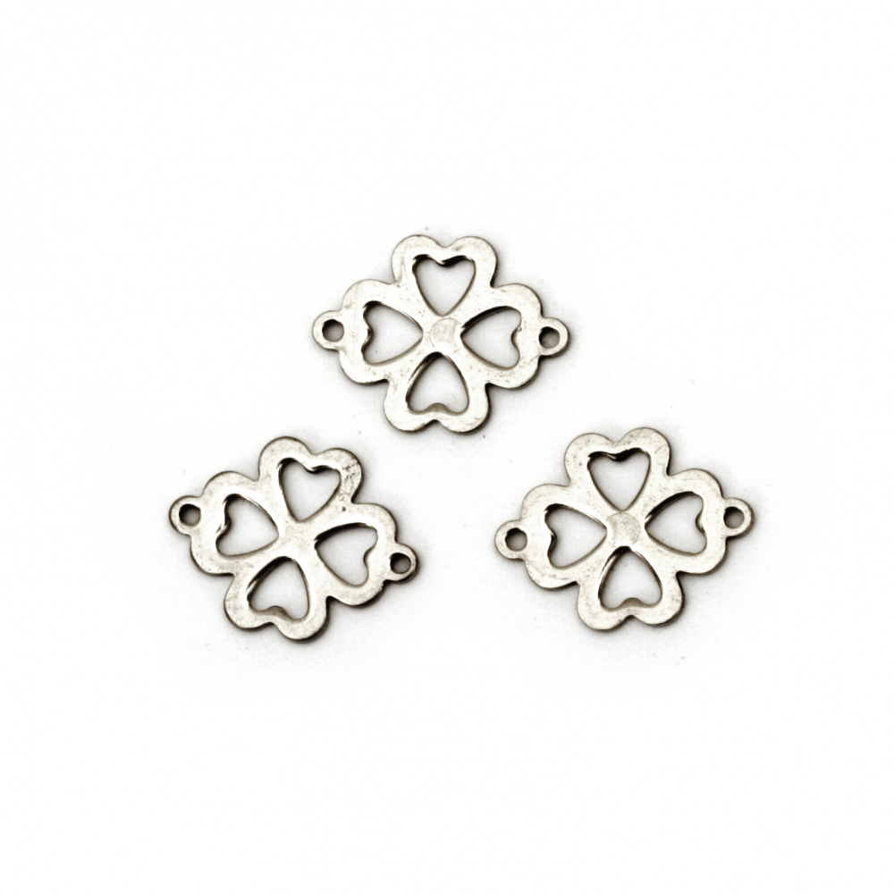 Connecting element steel clover 8 mm hole 1 mm color silver -5 pieces