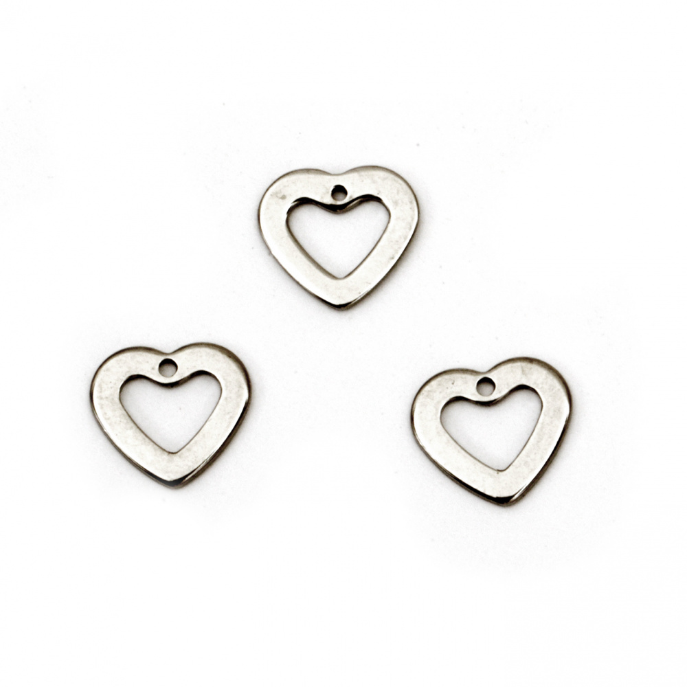 Pandantiv inimă din oțel 11x10x1 mm orificiu 1 mm culoare argintiu -5 bucăți