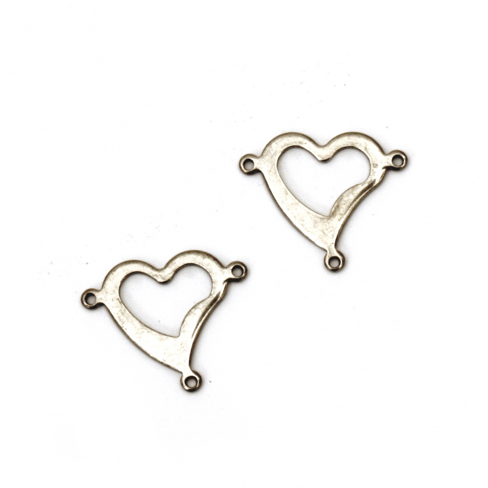 Connecting element steel heart 17x20x1 mm hole 1 mm color silver -5 pieces