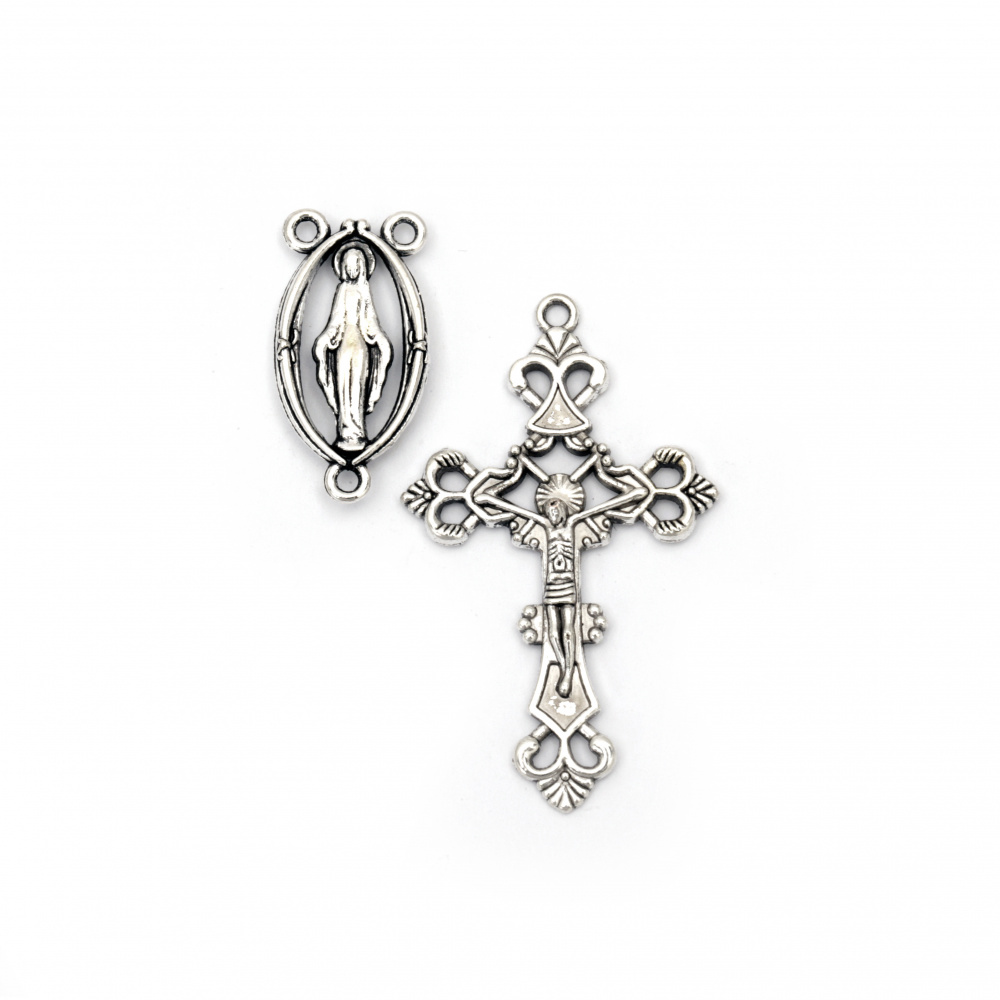 Set pendant metal cross 26x43.5x3 hole 2 mm and connecting element metal 13x25x3 mm hole 2 mm color old silver -2 sets