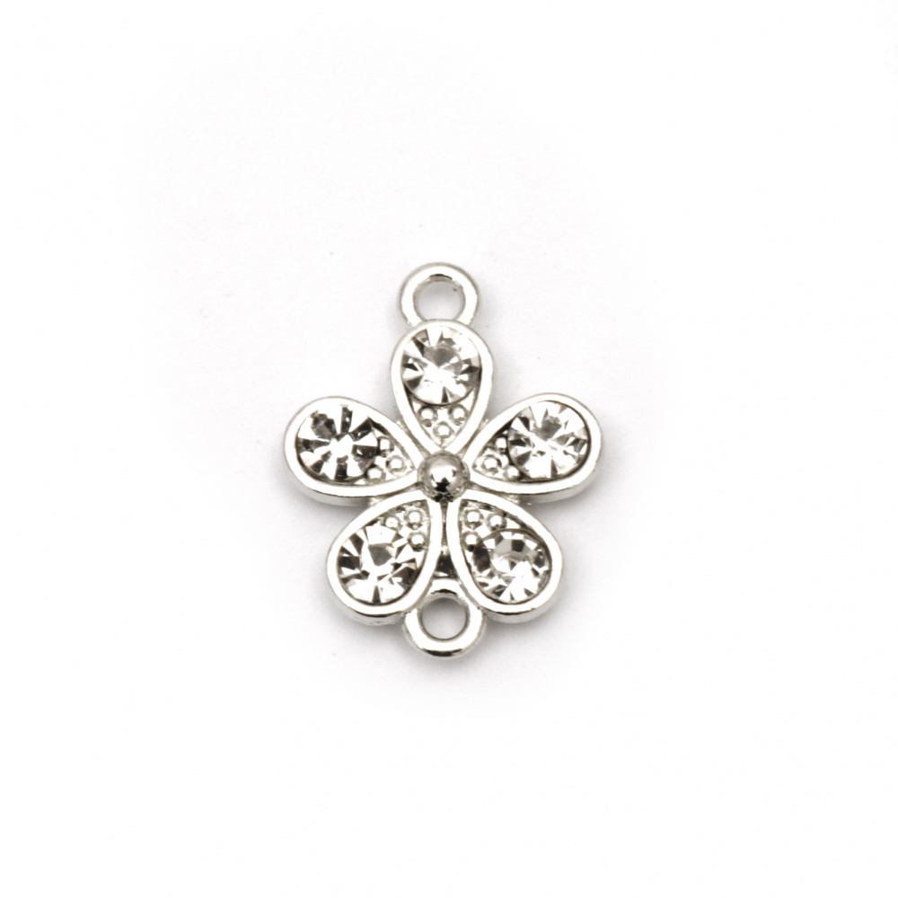 Metal connecting element in flower shape with shiny crystals 19x15x3.5 mm hole 1.5 mm silver - 2 pieces