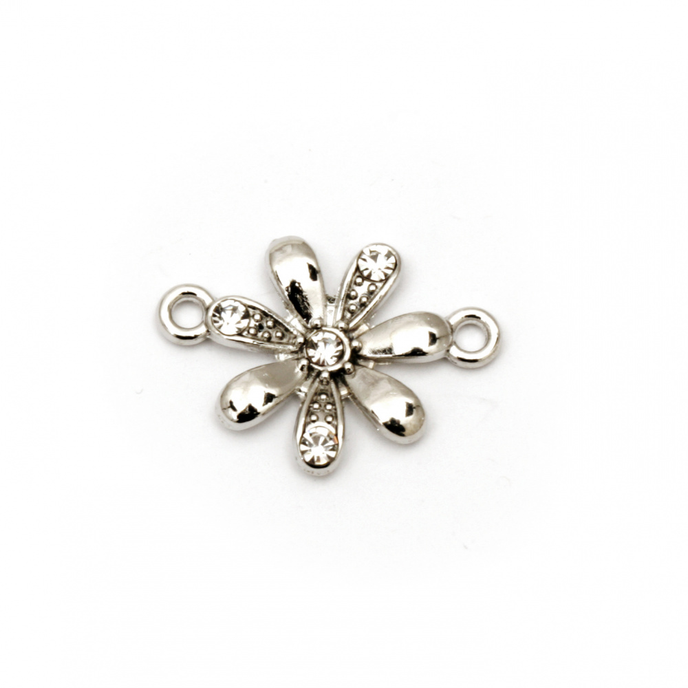 Delicate metal connector bead flower with small crystals 11x15x2.5 mm hole 1.5 mm silver - 2 pieces