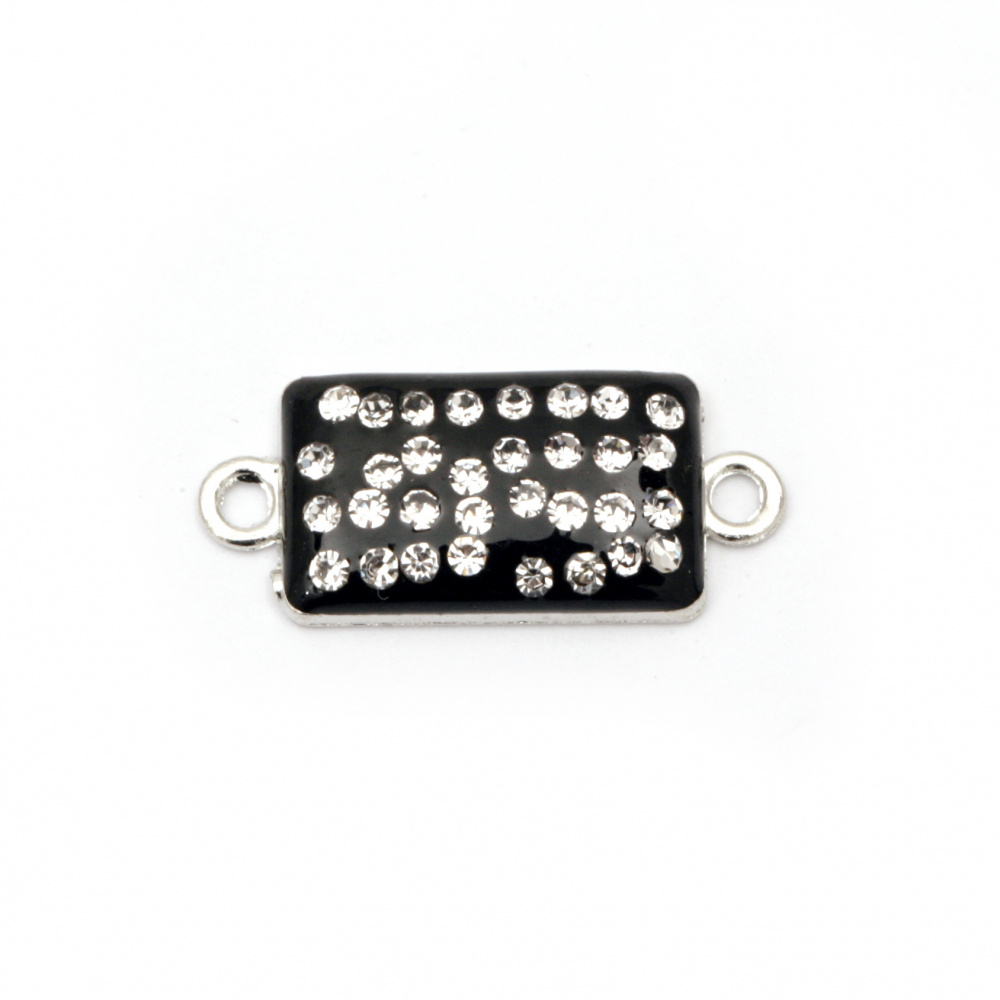 Dyed metal connecting element with crystals, black tile 25x11x4 mm hole 1.5 mm color silver - 2 pieces