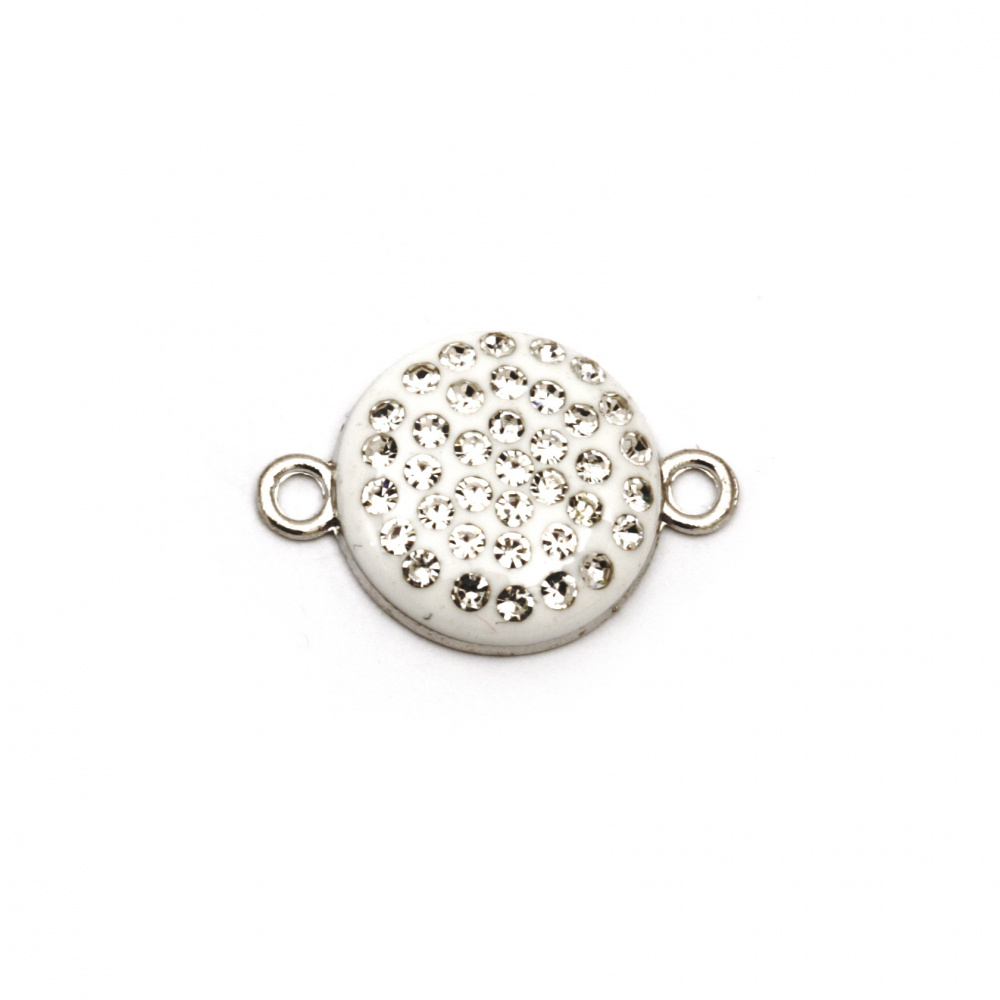 Round white connecting metal element with crystals 22x15.5x4.5 mm hole 1.5 mm color silver - 2 pieces