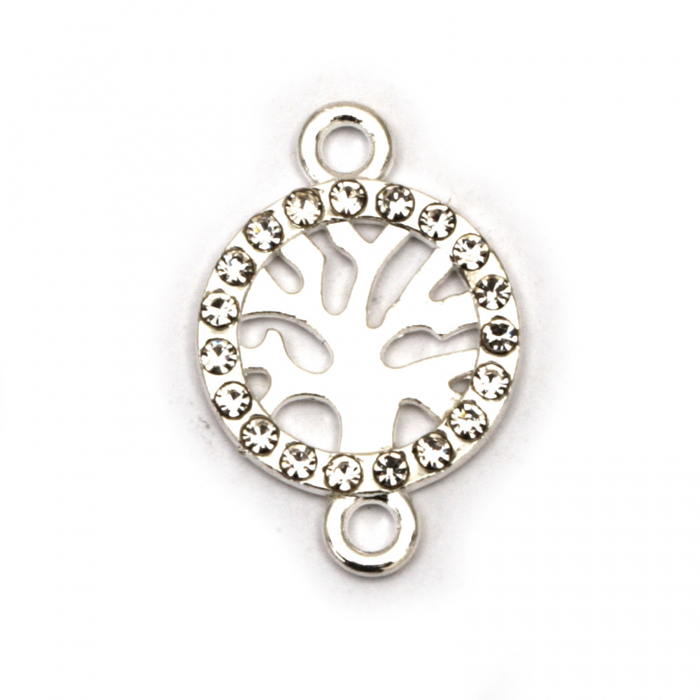Round metal connecting element, bead tree of life in center and crystals around 21x14x2 mm hole 2 mm color silver - 2 pieces