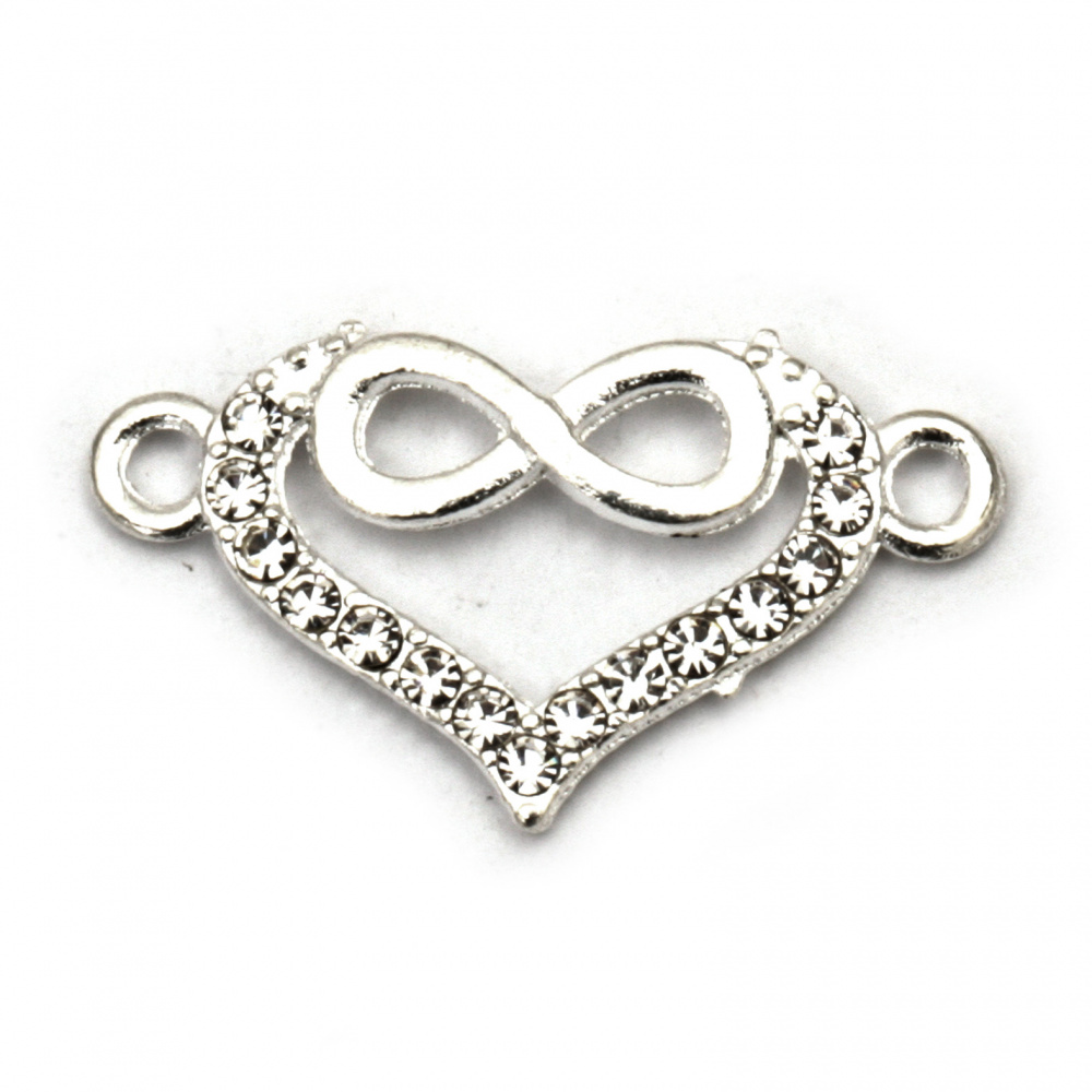 Metal connecting element, heart with crystals and infinity sign for jewelry making 23x13x3 mm hole 2 mm color silver - 5 pieces