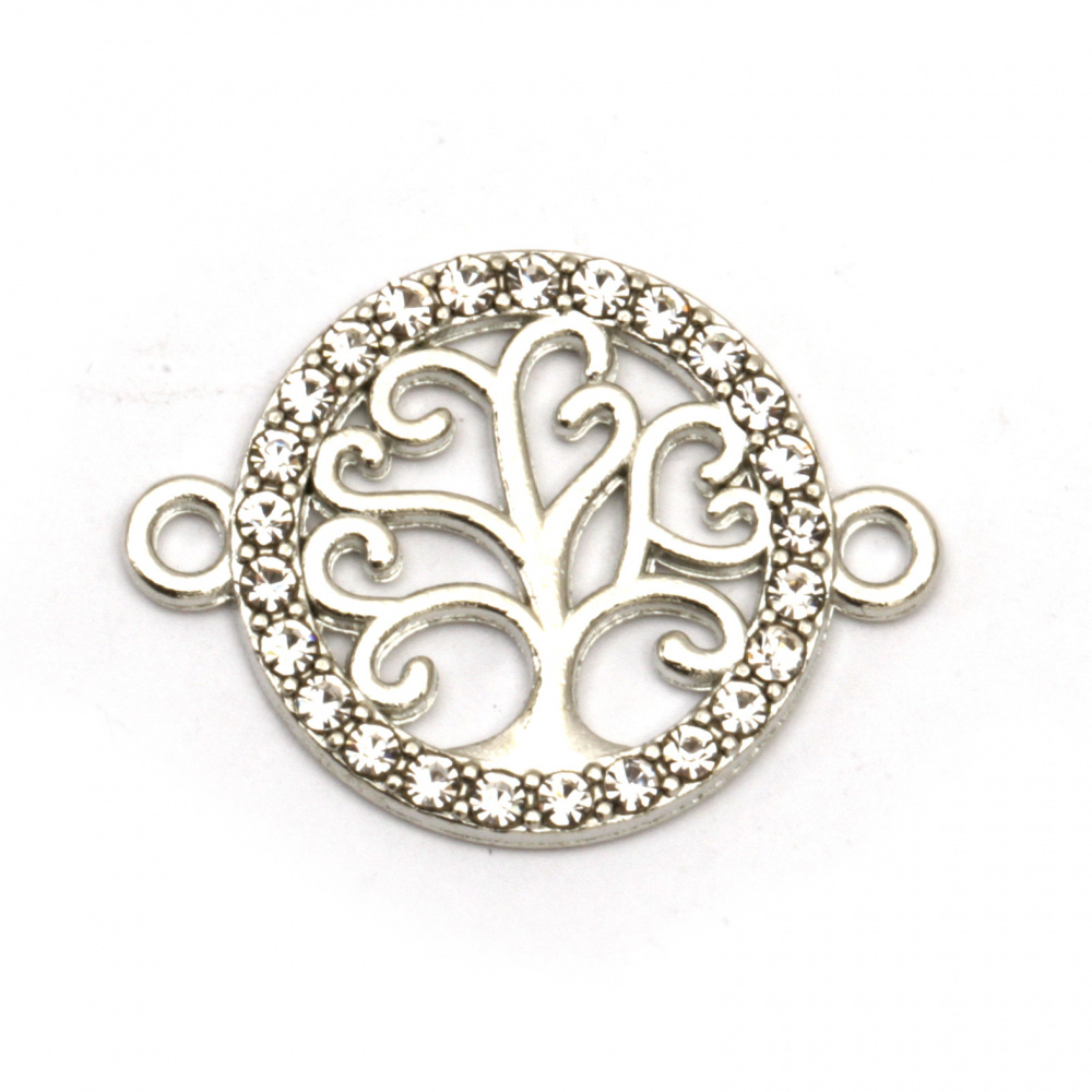 Connecting element metal with crystals tree of life 24x18x2 mm hole 2 mm color silver -5 pieces
