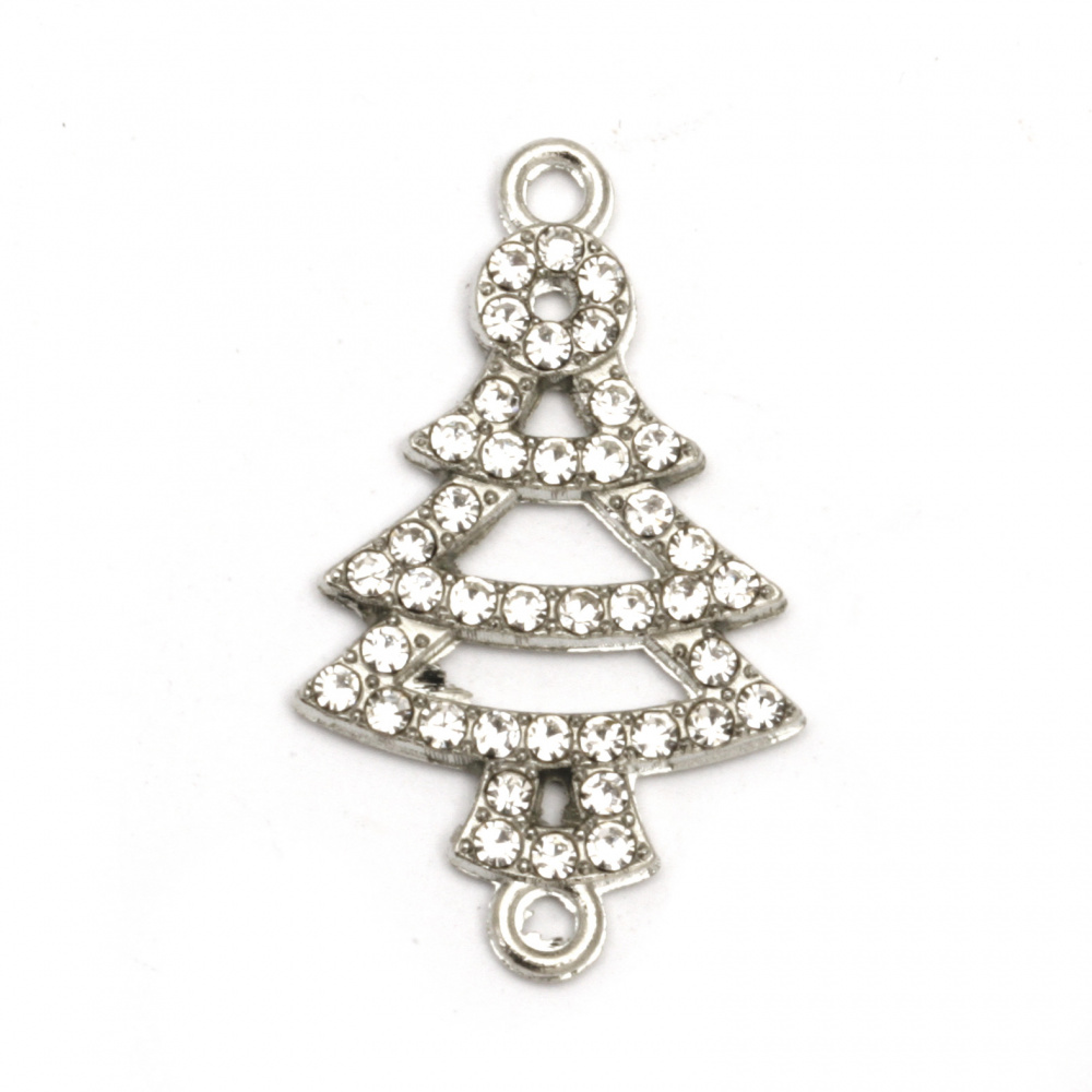 Metal connecting bead  Christmas tree with shiny crystals 29x17.5x2 mm hole 2 mm color silver - 2 pieces