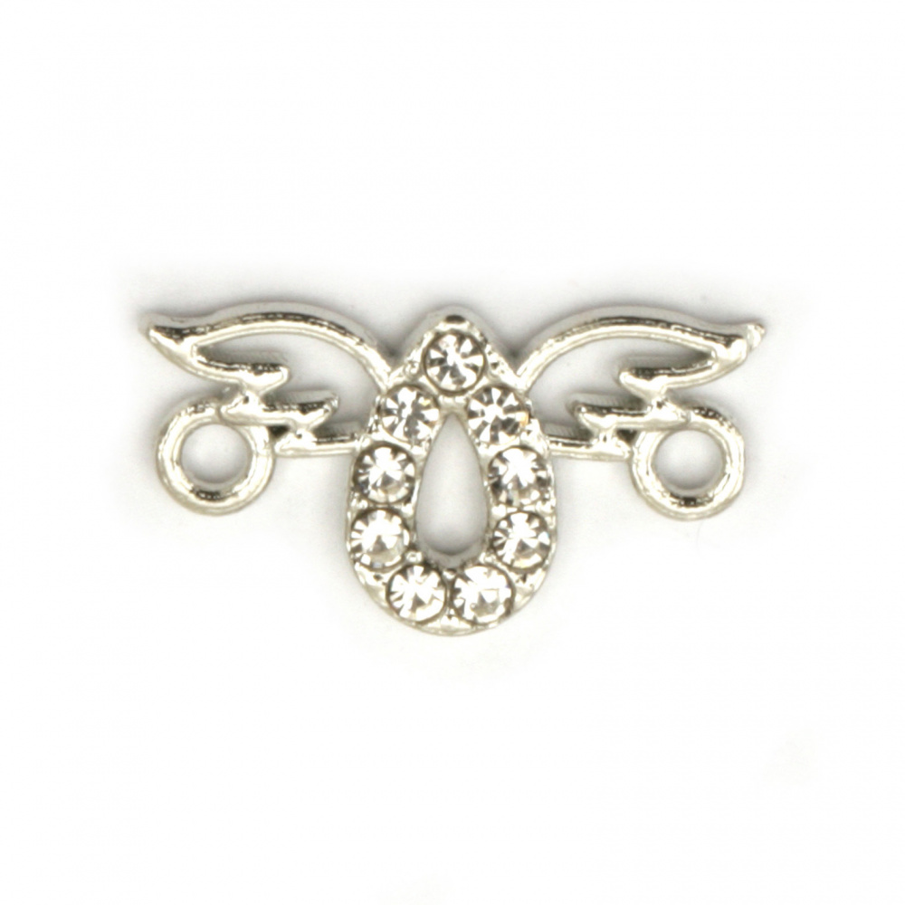 Jewelry metal finding,  connecting element angel with dazzling crystals 16.5x9x2 mm hole 2 mm color silver - 5 pieces