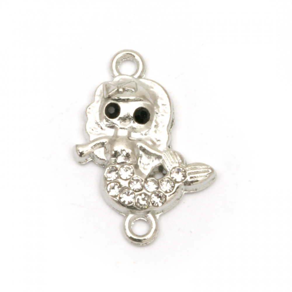 Little mermaid - metal connecting element with crystals 22x15x4 mm hole 2 mm color silver - 5 pieces