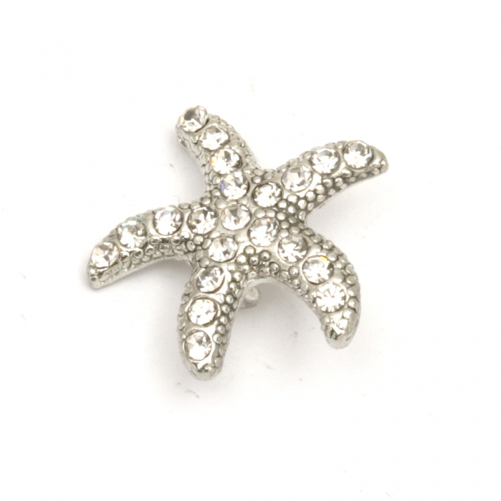 Glamorous metal starfish connecting element with small rhinestones 19x20x6.5 mm hole 2 mm color silver - 2 pieces