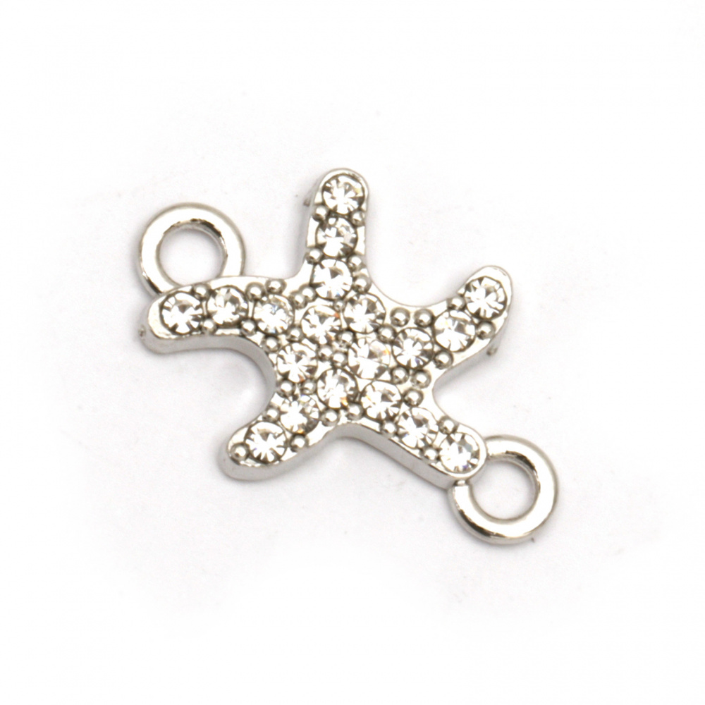 Jewelry components - metal starfish connecting element with dazzling crystals 20x14x2.5 mm hole 2 mm color silver - 5 pieces