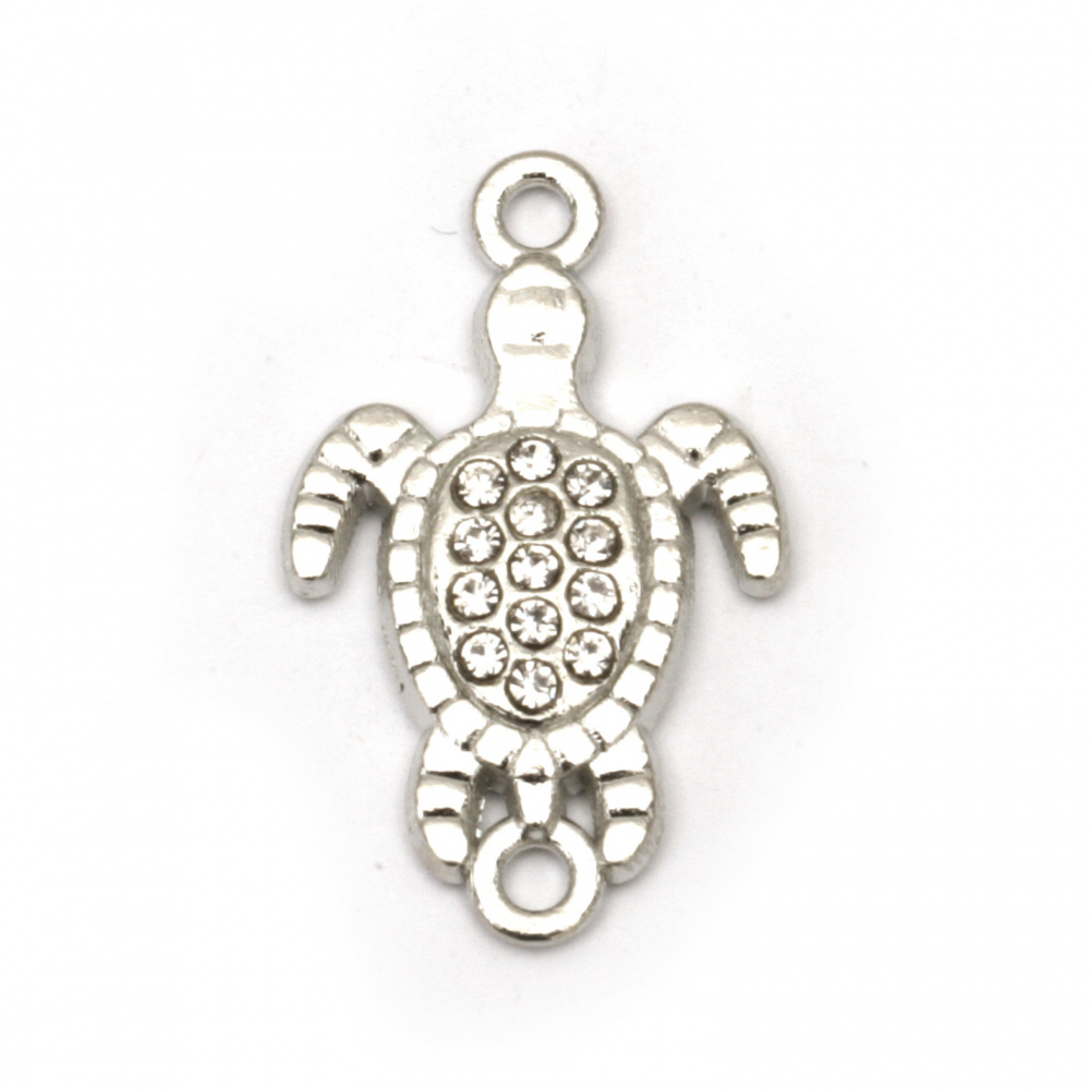 Metal connecting bead turtle with clear crystals for handcrafted bracelets, amulets and other accessories 24x15x3 mm hole 2 mm color silver - 5 pieces