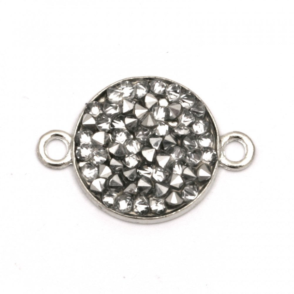 Metal fasteners - round connecting element with crystals 22x15x3 mm hole 2 mm color silver - 5 pieces