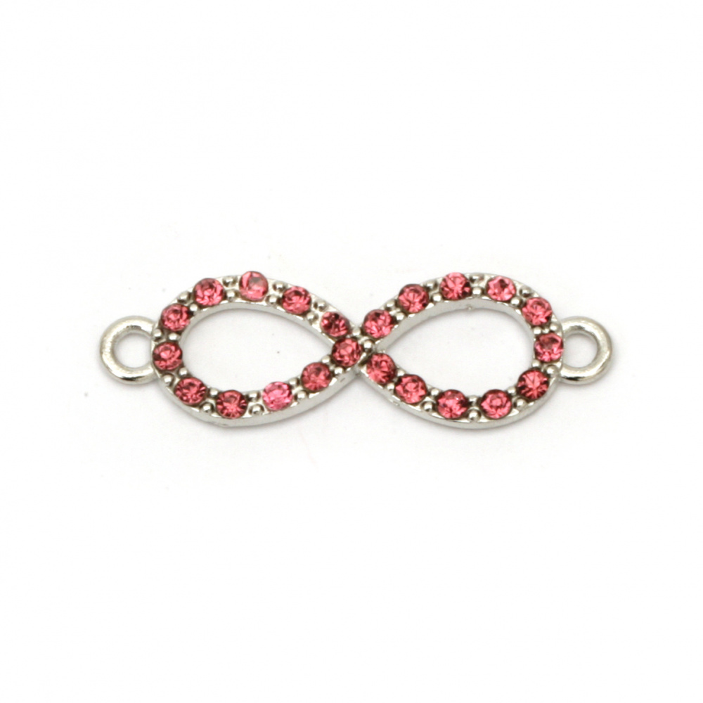 Metal connecting element with pink infinity crystals 32x10x3 mm hole 2 mm color silver -2 pieces