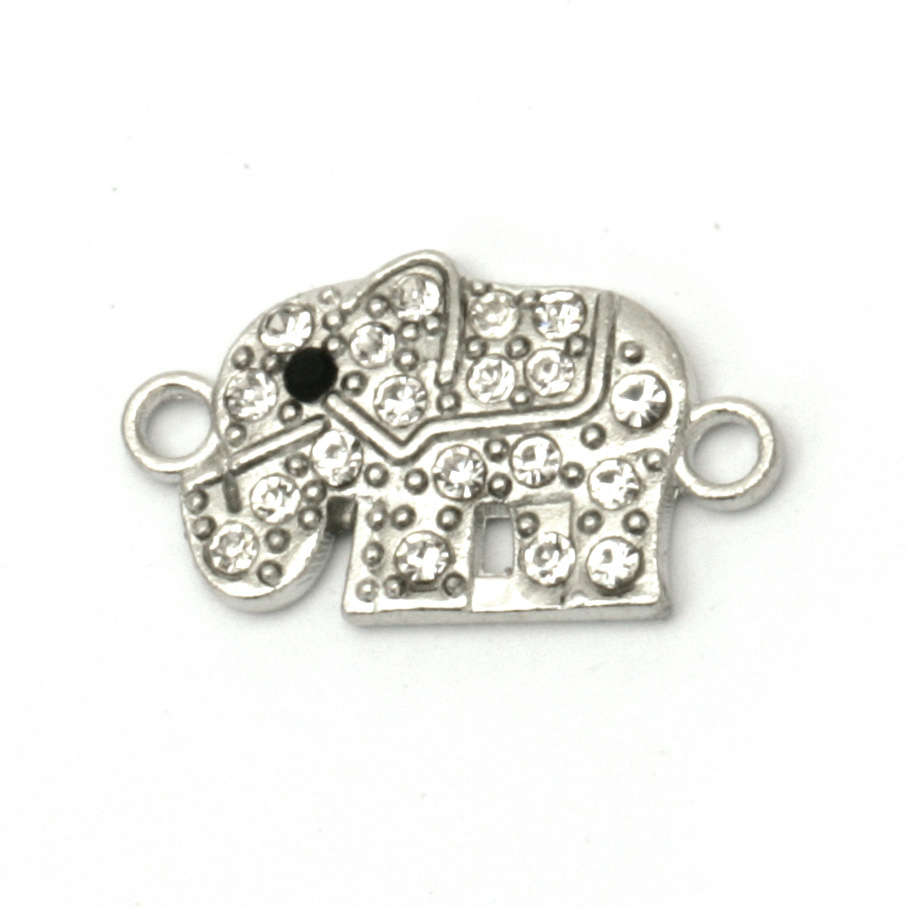 Connecting element metal elephant with crystals 19x11x2 mm hole 2 mm color silver -2 pieces