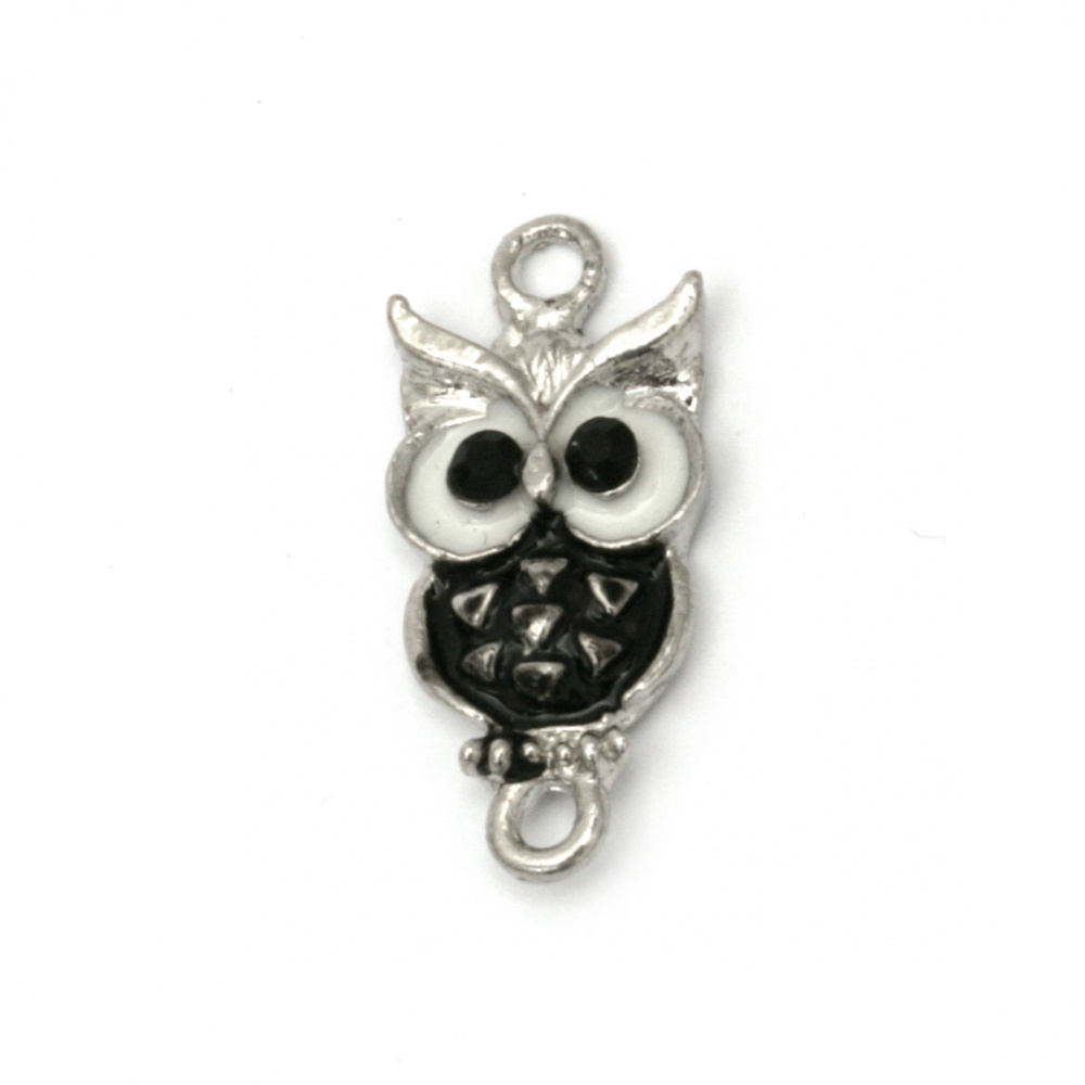 Connecting element metal owl with crystals 23x10.5x3 mm hole 2 mm color silver -2 pieces