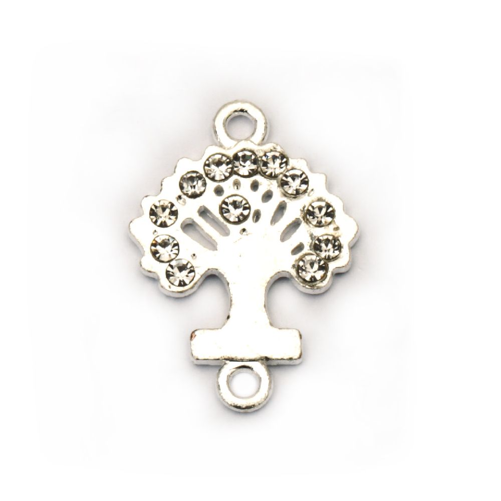 Connecting element metal with crystals tree of life 19x12x2 mm hole 1.5 mm color silver -2 pieces