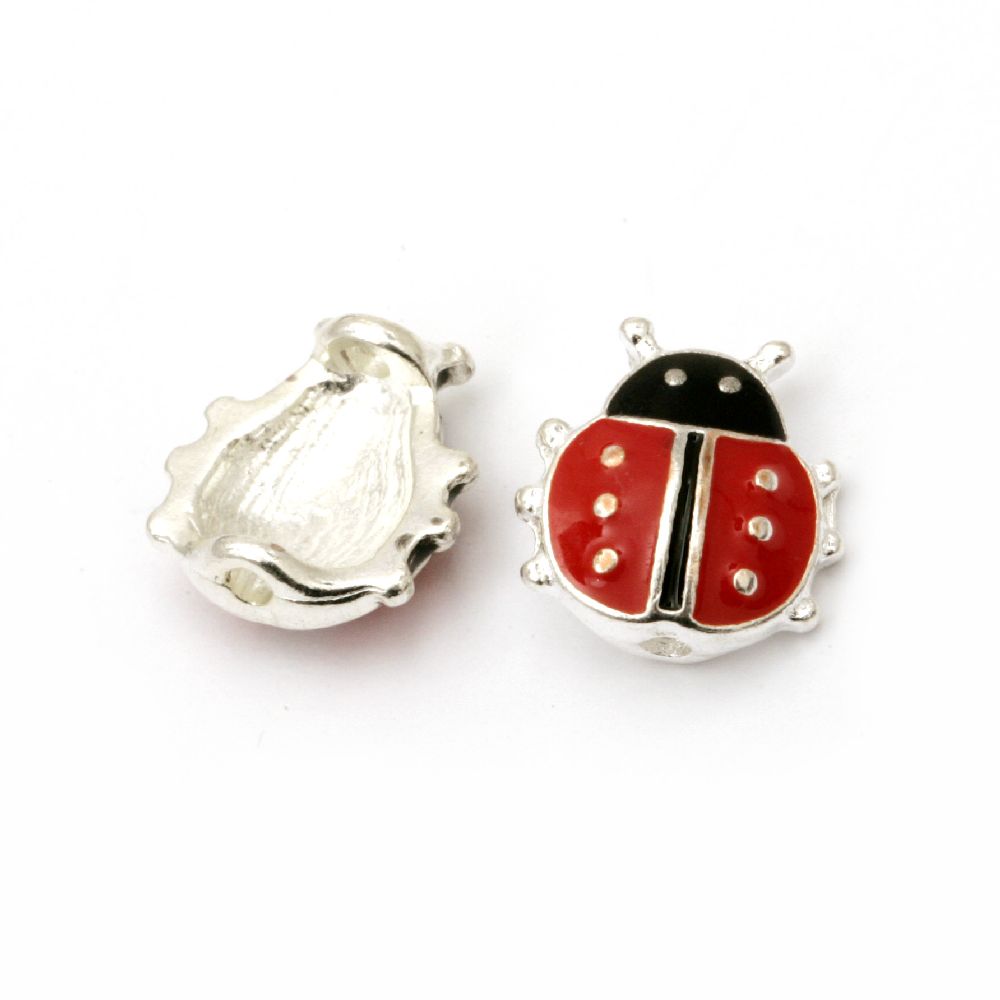 Metal ladybug red bead 11x10.5 mm hole 1 mm color silver - 2 pieces