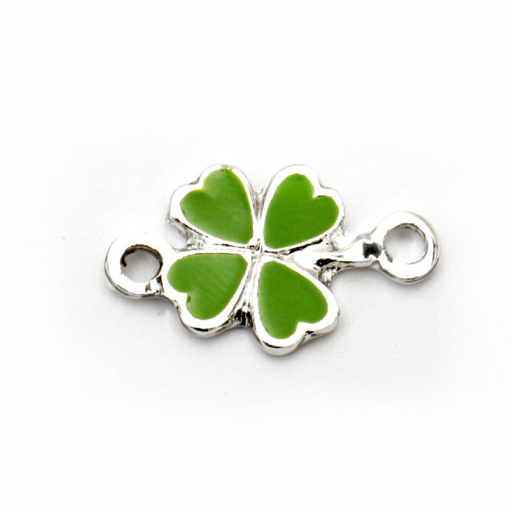 Connecting element, metal green clover for DIY bracelets 20x12 mm color silver - 2 pieces