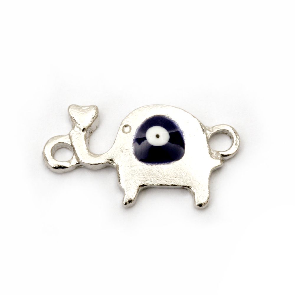 Connecting element metal elephant with blue eye 20x10x2.5 mm hole 1.5 mm color silver -2 pieces