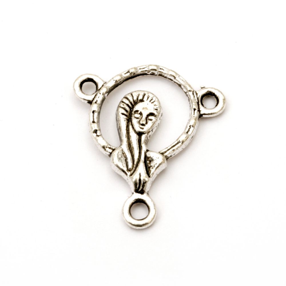 Metal Double-sided Connecting Element / Female Portrait, 23x20x2 mm, Hole: 1.5 mm, Silver -5 pieces