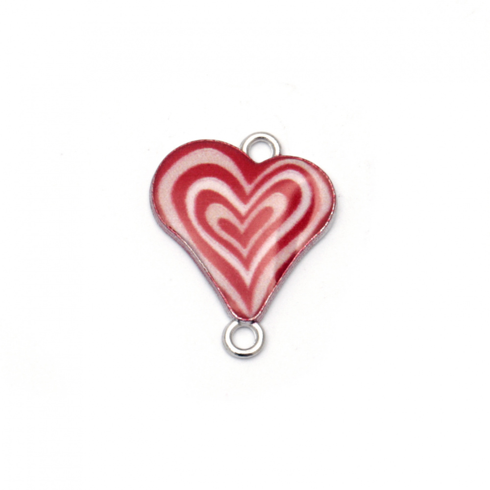 Two color metal heart connecting element  23x18x3 mm hole 2 mm white and red - 2 pieces