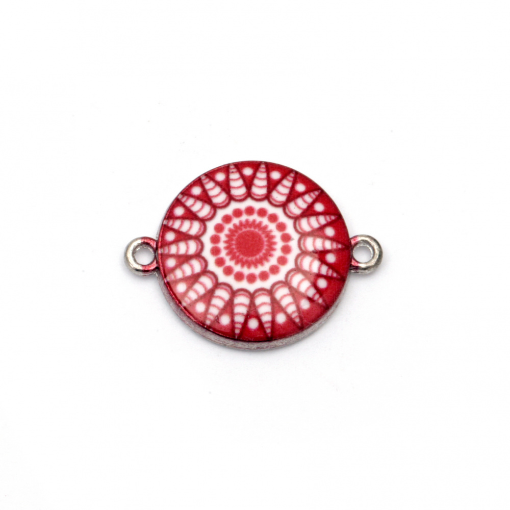 Dyed in white and red connecting metal element 24x18.5x3.5 mm hole 2 mm - 2 pieces