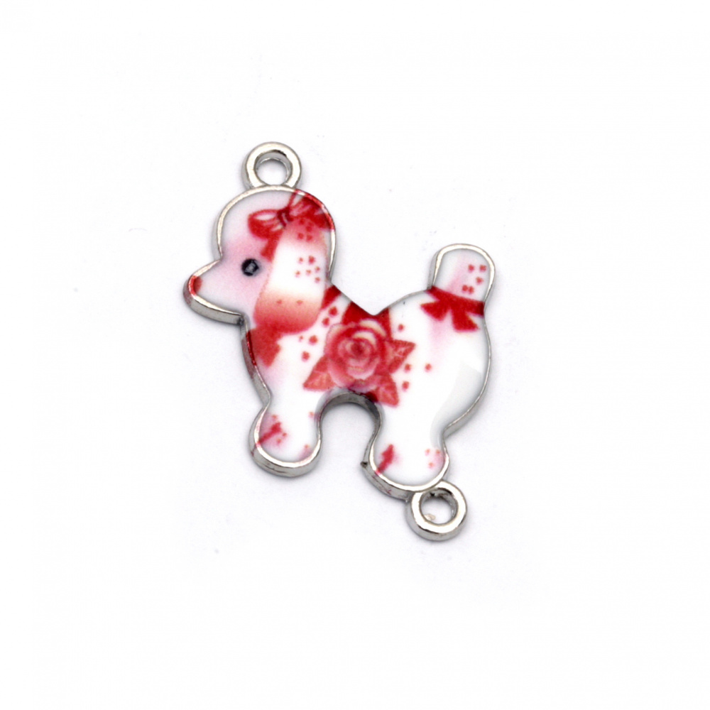Dog connecting metal element 25x20x2 mm hole 2 mm white and red - 2 pieces