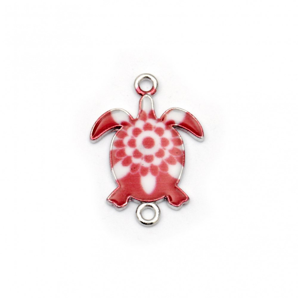Turtle metal connecting element 24x18x2 mm hole 2 mm white and red - 2 pieces