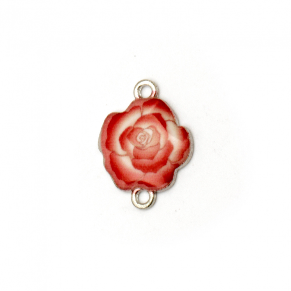 Connecting element metal rose 19x13.5x2 mm hole 2 mm white and red -2 pieces