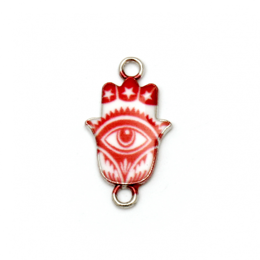 Two color connecting metal element painted arm of Fatima 22x13x2 mm hole 2 mm white and red - 2 pieces