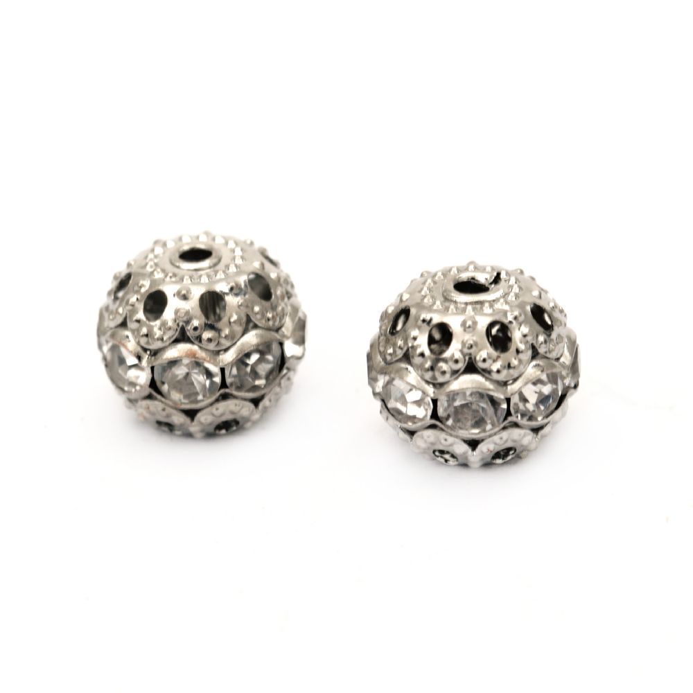 Metal ball with sparkling crystals for jewelry making 10 mm hole 1 mm color silver - 5 pieces