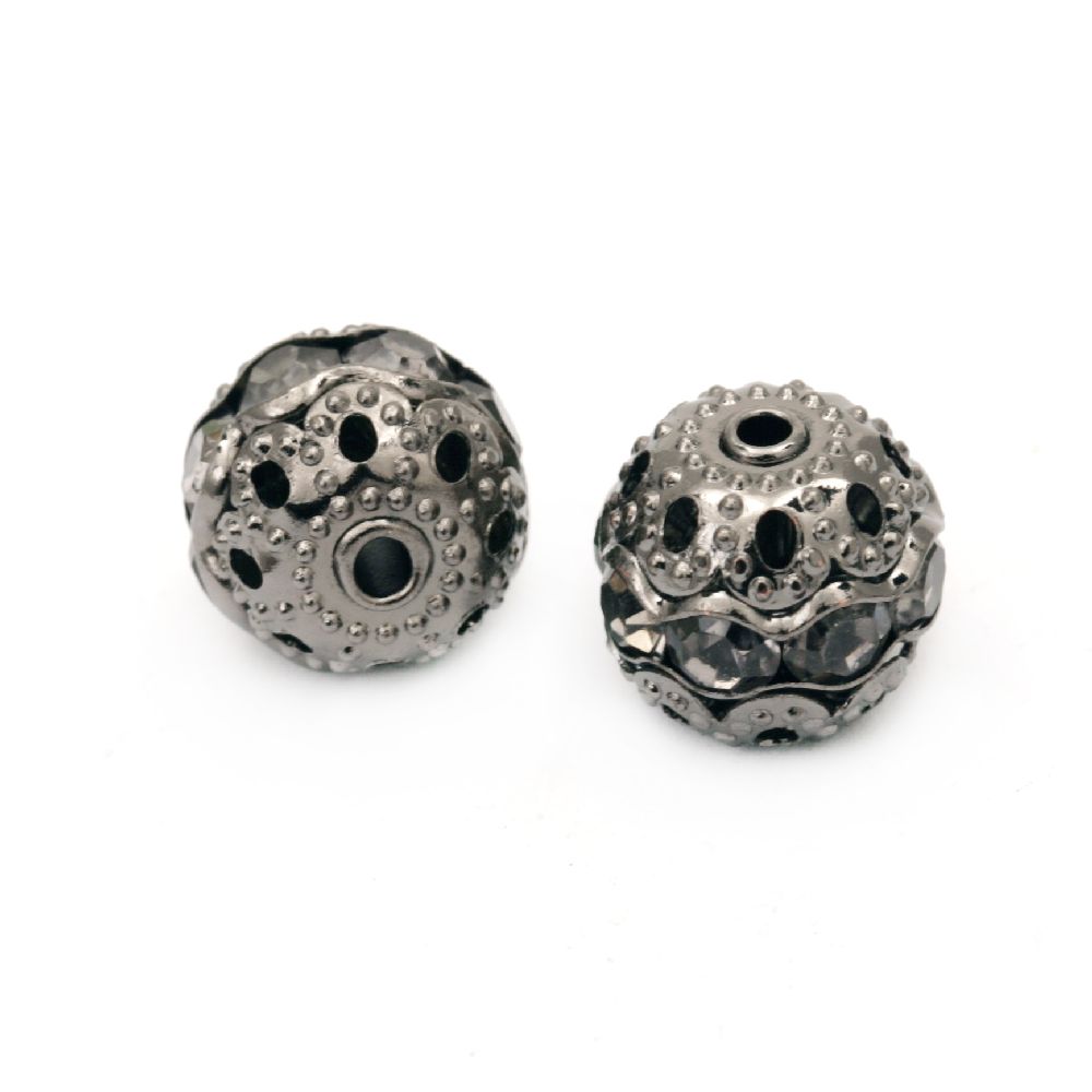 Metal ball with crystals 10 mm hole 1 mm color graphite -5 pieces