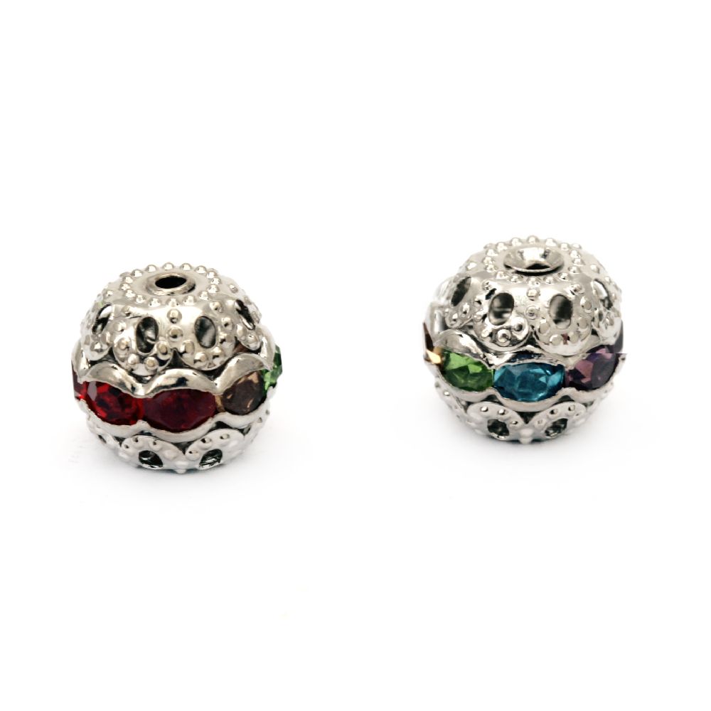 Metal ball with crystals 10 mm hole 1 mm silver color ASSORTED -5 pieces