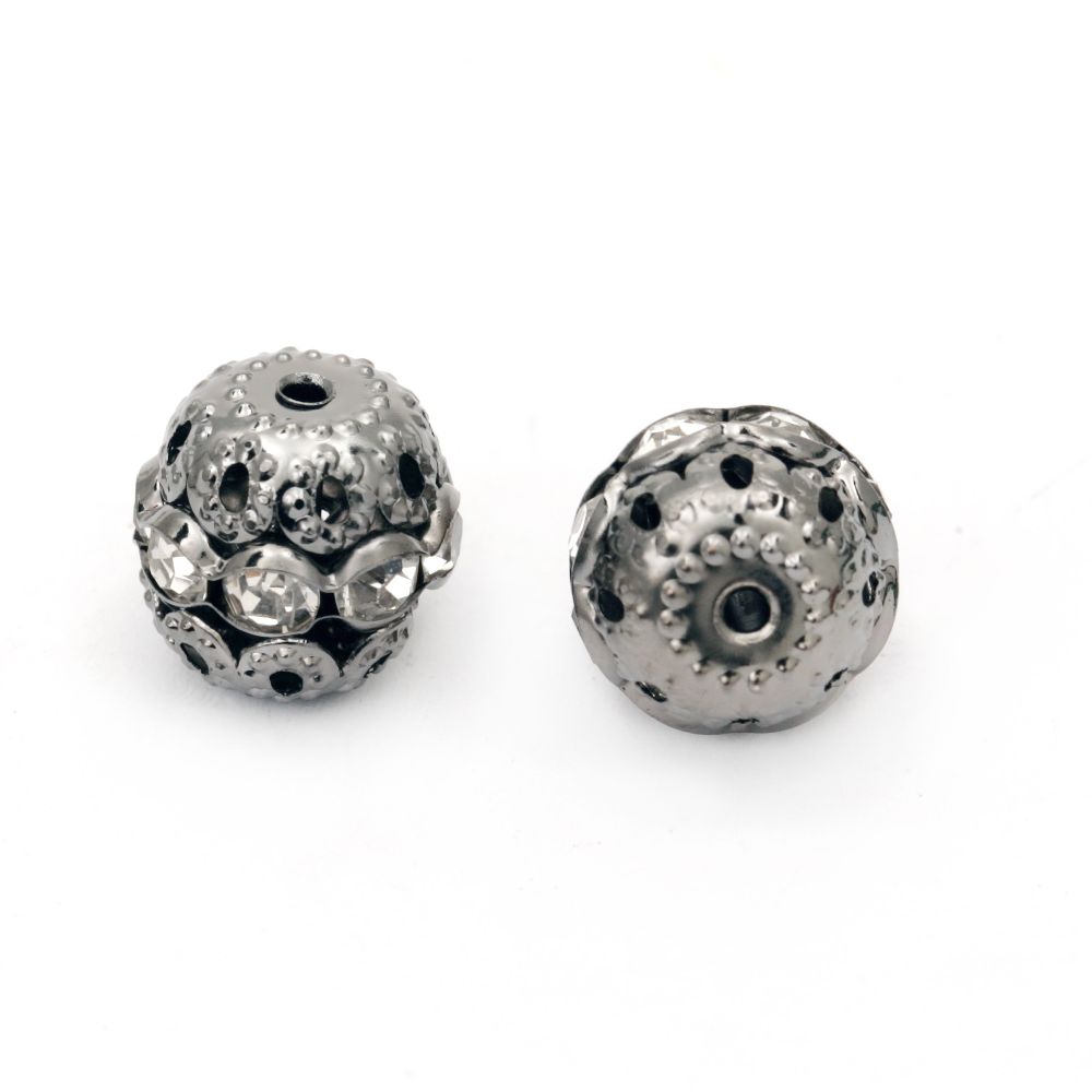 Metal ball with crystals 12 mm hole 1 mm color graphite -5 pieces