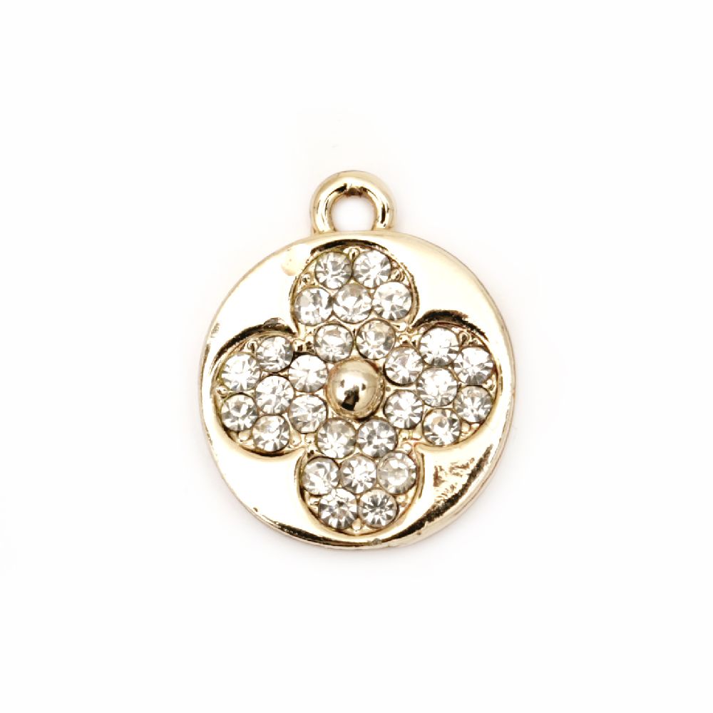Round metal charm with dazzling crystals for jewelry necklace craft making 15.5 mm hole 2 mm gold color