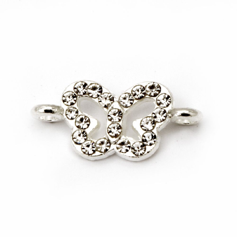 Glamourous jewelry components  - metal connecting element butterfly with tiny crystals 18.5x8.5 mm hole 1.5 mm color white