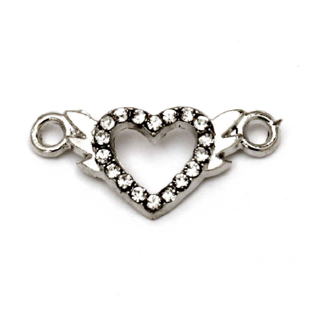Metal connecting element  crystal heart with wings 21x10 mm hole 1.5 mm color white