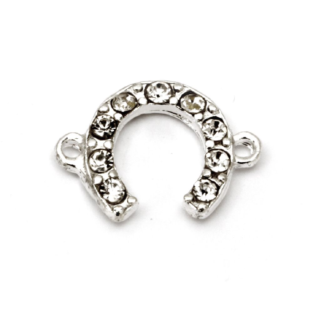 Metal connecting element horseshoe with rhinestones 18x14 mm hole 1.5 mm color white