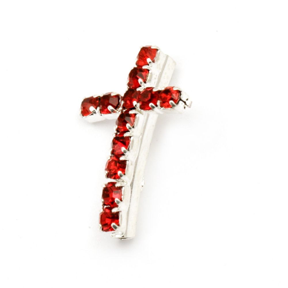 Metal Divider with Crystal Cross, 20.5x13 mm, Red