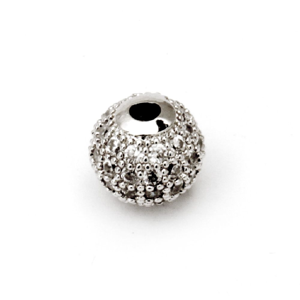 Metal ball with crystals 8 mm hole 2 mm silver