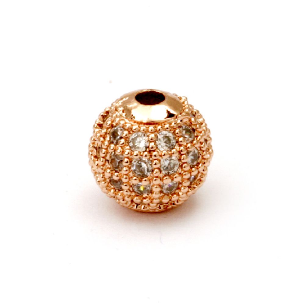 Metal ball with crystals 8 mm hole 2 mm copper color