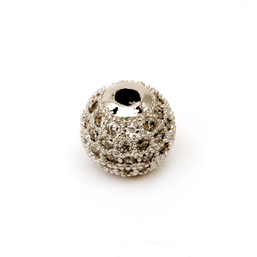 Metal ball with crystals 10 mm hole 2 mm silver