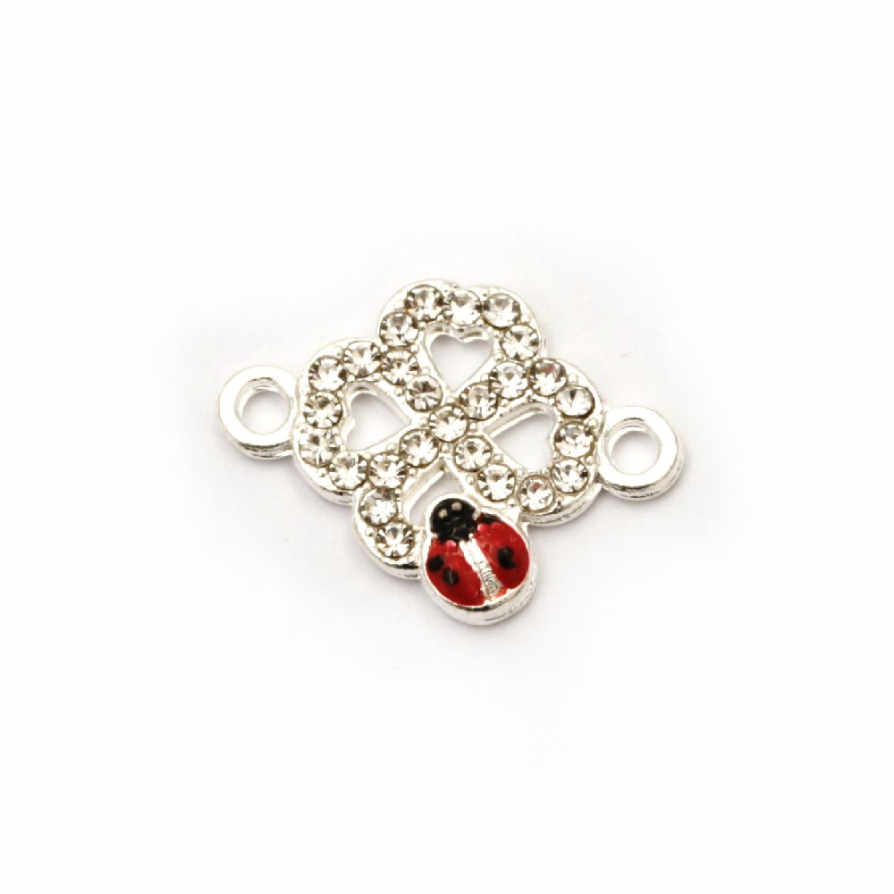 Metal fasteners - connecting bead clover with crystals and small ladybug 20x15 mm color silver - 2 pieces