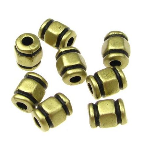 Plastic Metallized Cylinder Bead,  8x6 mm, Hole: 2.5 mm, Old Gold  -50 grams ~ 280 pieces