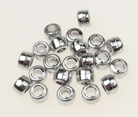 Plastic Cylinder Bead with Metal Coating, 8x6 mm, Hole: 4 mm, Silver -50 grams ~ 195 pieces