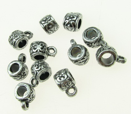 Jewellery stringing element  cylinder with ring 6x7 mm hole 4 mm silver -50 grams ~ 330 pieces